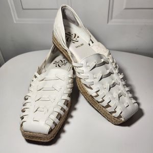 Sam & Libby White Basketweave Faux Leather Espadrille Shoes Size 10